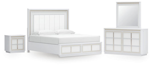 Chalanna California King Upholstered Storage Bed, Dresser and Mirror