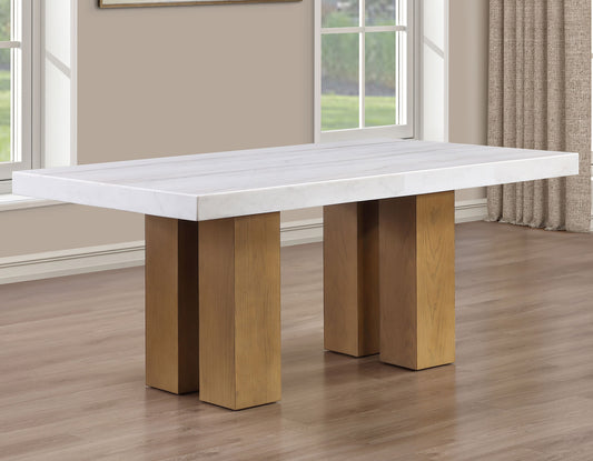 Artemis 70″ White Marble Top Dining Table, Sand Finish