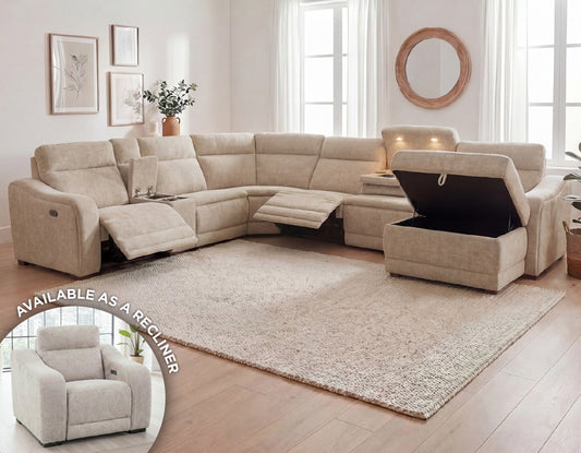 Conroe Dual-Power 7-Piece Reclining Sectional with Chaise, Cobblestone