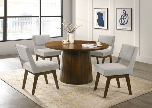 Galindo 5-piece 52-inch Round Dining Set Light Grey and Walnut