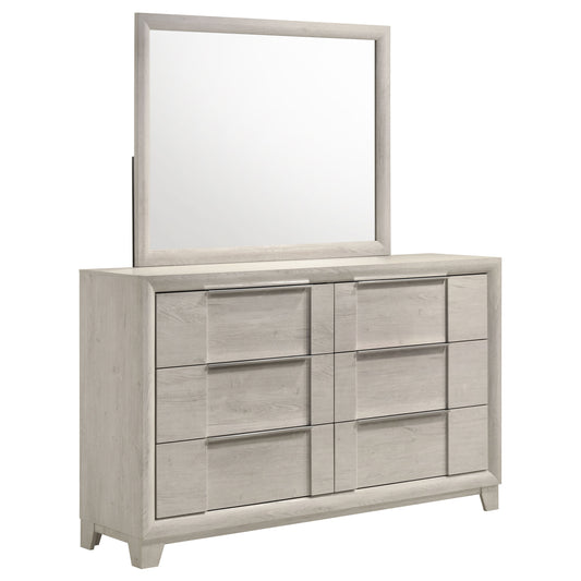Farre 6-drawer Dresser with Mirror Washed Grey