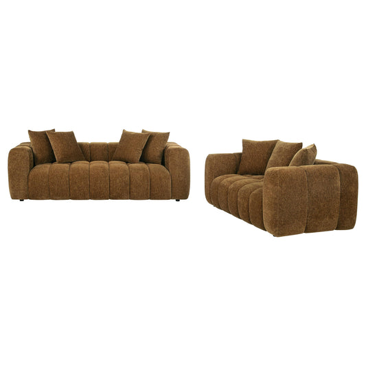 Lazaro 2-piece Fabric Upholstered Wide Channel Sofa Set Bronze
