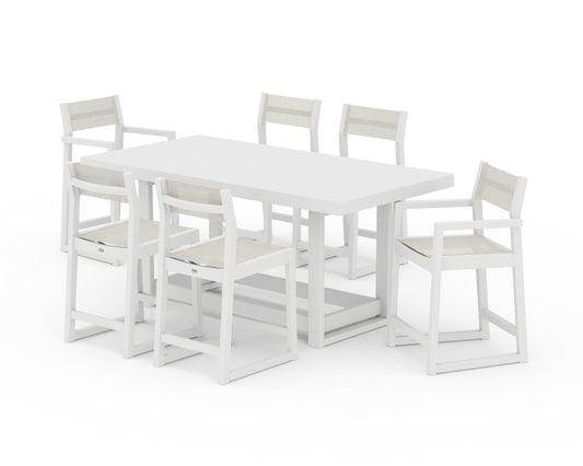 POLYWOOD EDGE Sling 7-Piece Counter Table Set — White / Parchment Sling