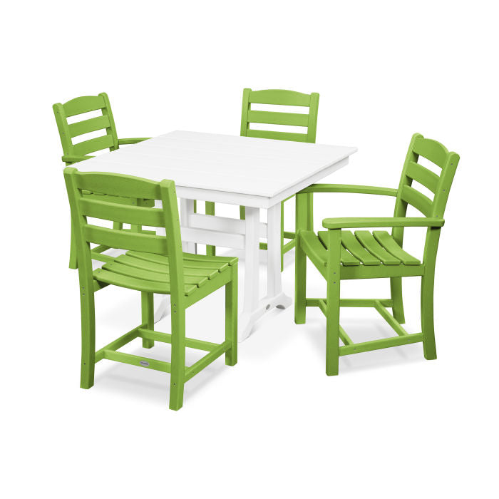 POLYWOOD La Casa Café 5-Piece Farmhouse Dining Set with Trestle Legs/2 Side Chairs + 2 Arm Chairs + Square Dining Table FREE SHIPPING
