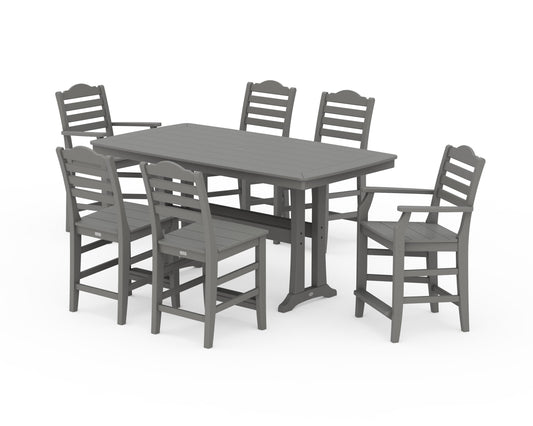 POLYWOOD Savannah 7-Piece Counter Set with Trestle Legs — Slate Grey