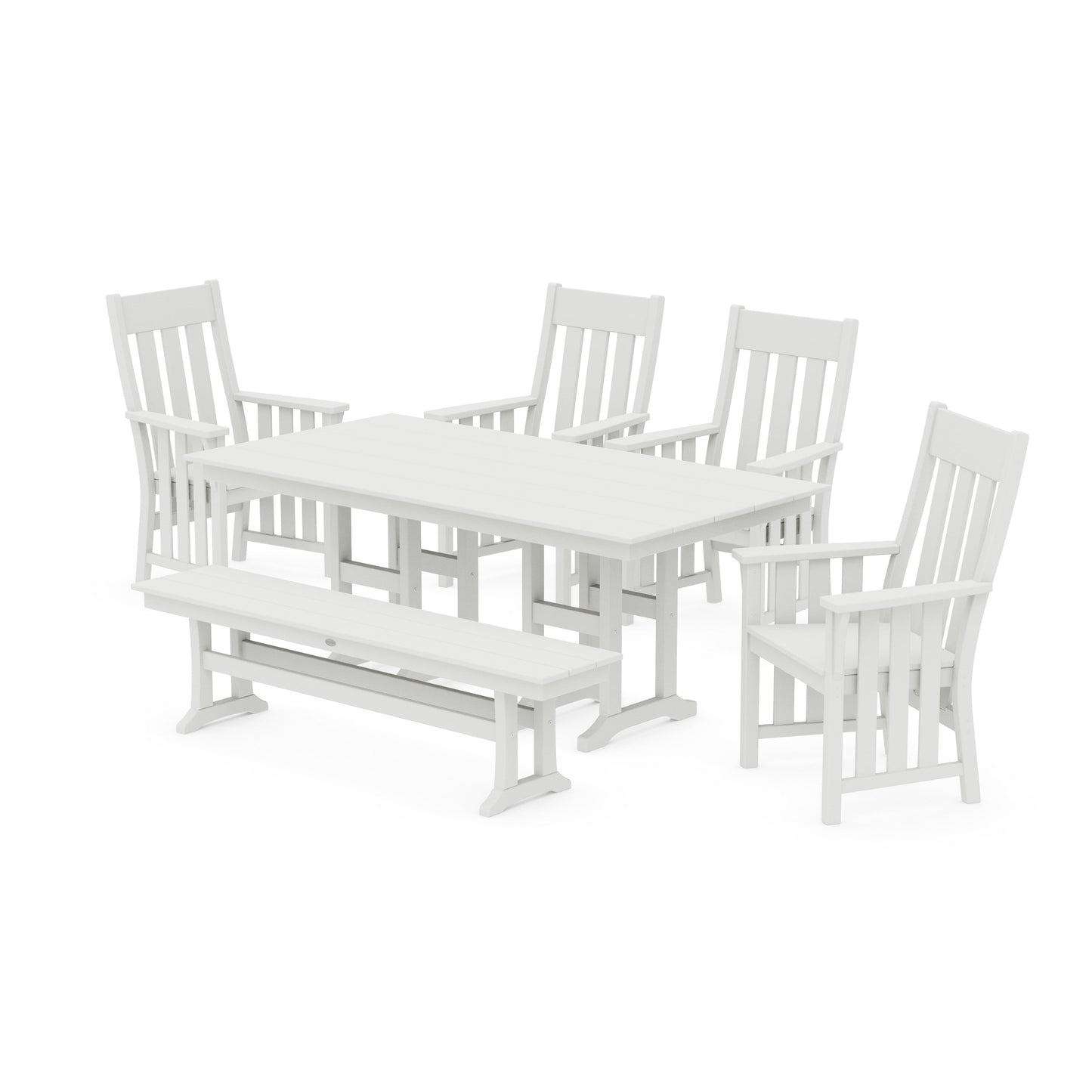 POLYWOOD Acadia 6-Piece Farmhouse Dining Set with Bench — Vintage White