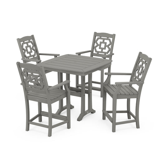 POLYWOOD Chinoiserie 5-Piece Counter Set with Trestle Legs — Slate Grey