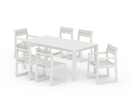 POLYWOOD EDGE Sling 7-Piece Parsons Dining Set — White / Parchment Sling