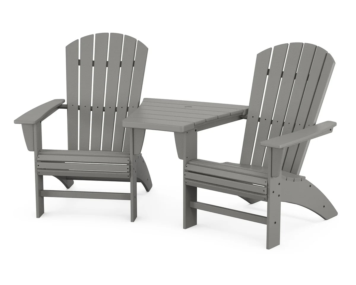 POLYWOOD Nautical 3-Piece Curveback Adirondack Set with Angled Connecting Table FREE SHIPPING