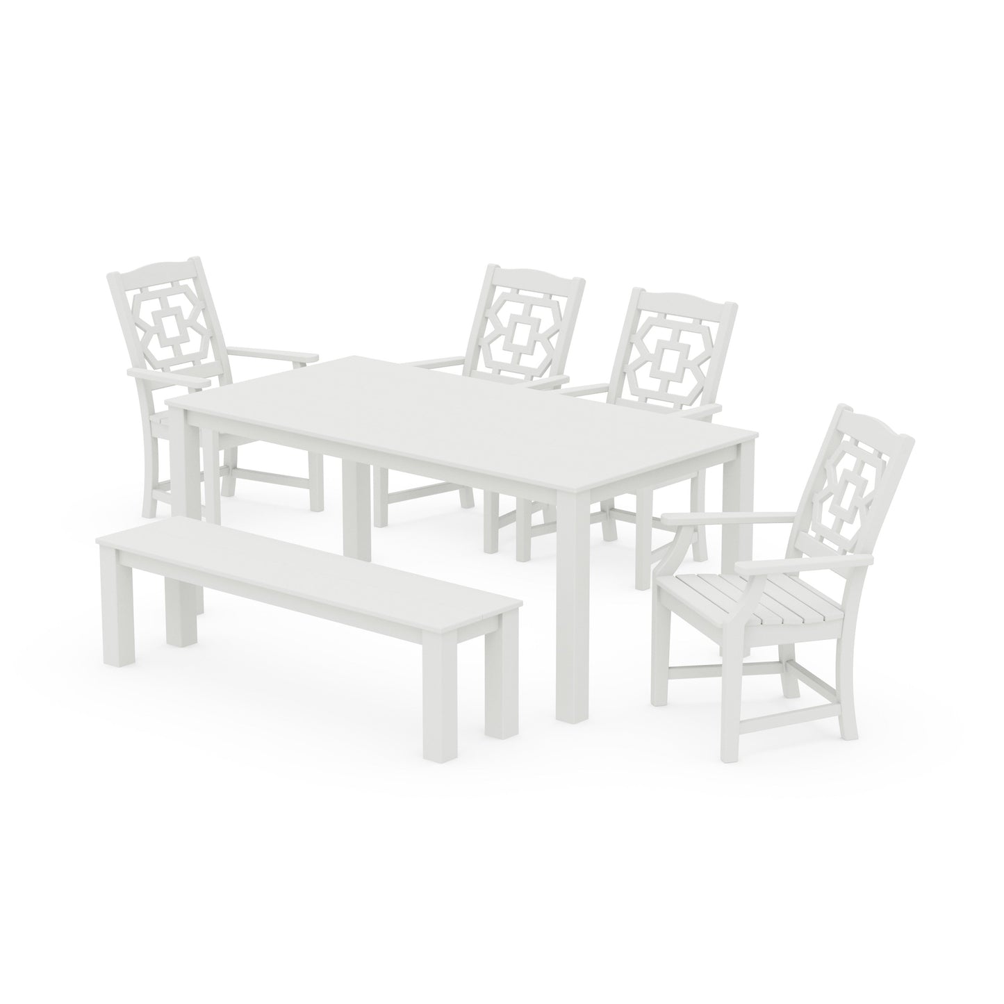 POLYWOOD Chinoiserie 6-Piece Parsons Dining Set with Bench — Vintage White