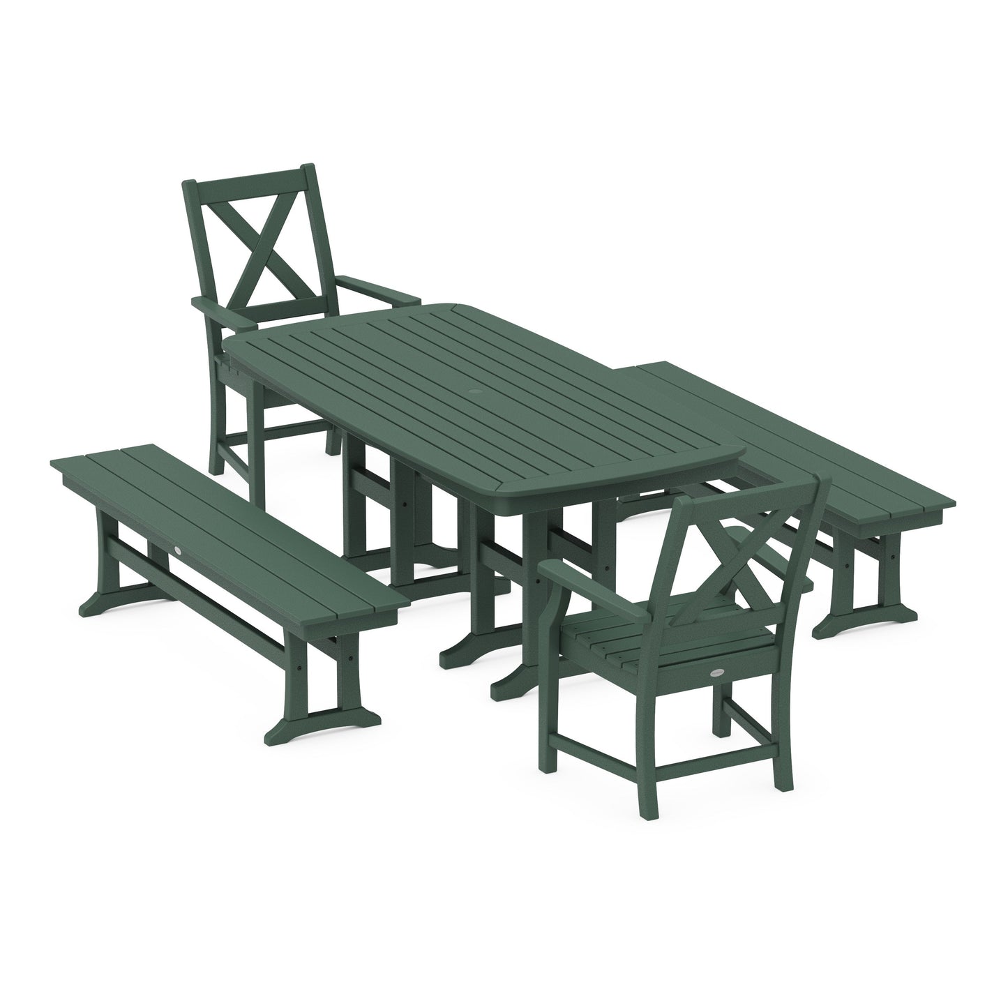 POLYWOOD Braxton 5-Piece Dining Set with Benches — Green