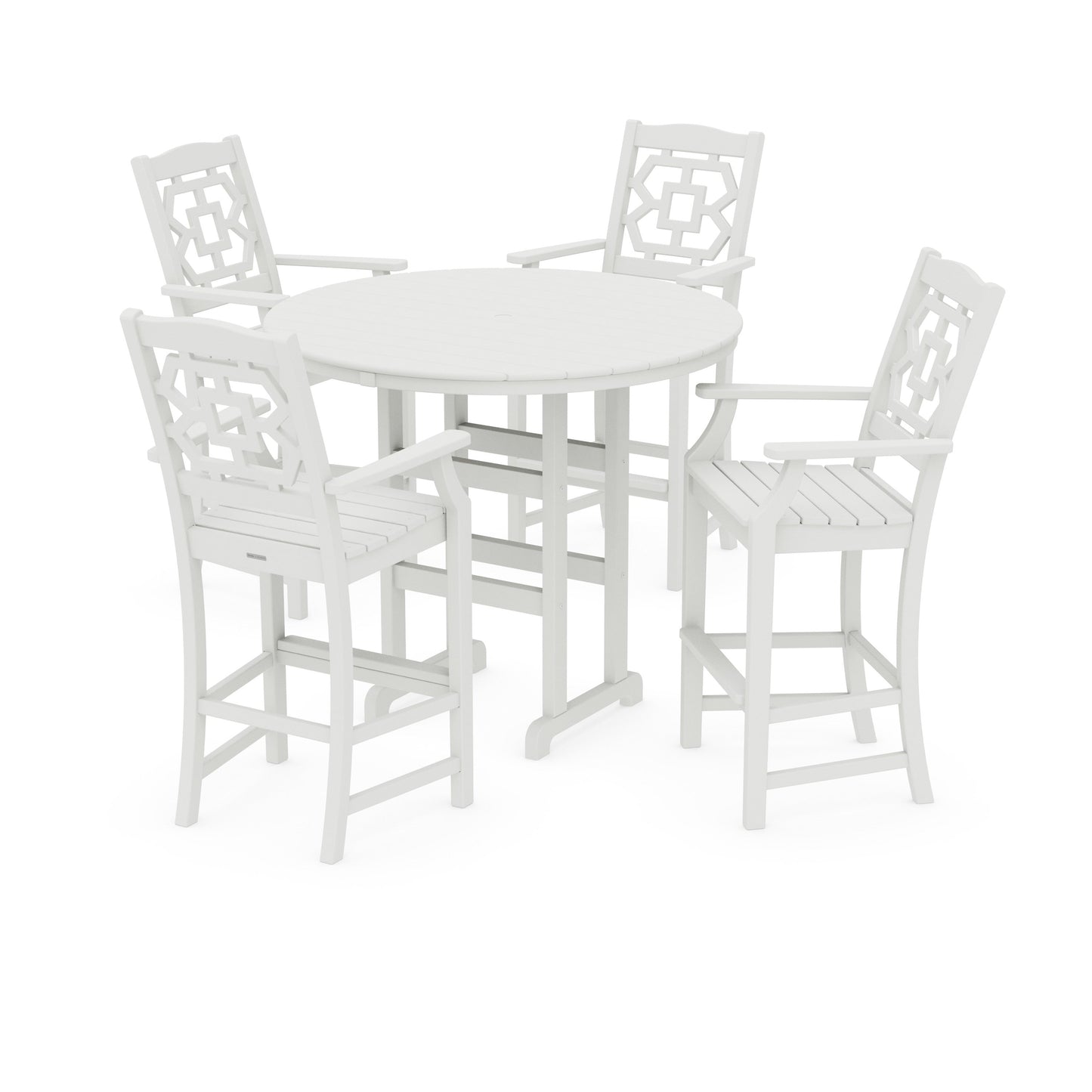 POLYWOOD Chinoiserie 5-Piece Round Farmhouse Bar Set — Vintage White