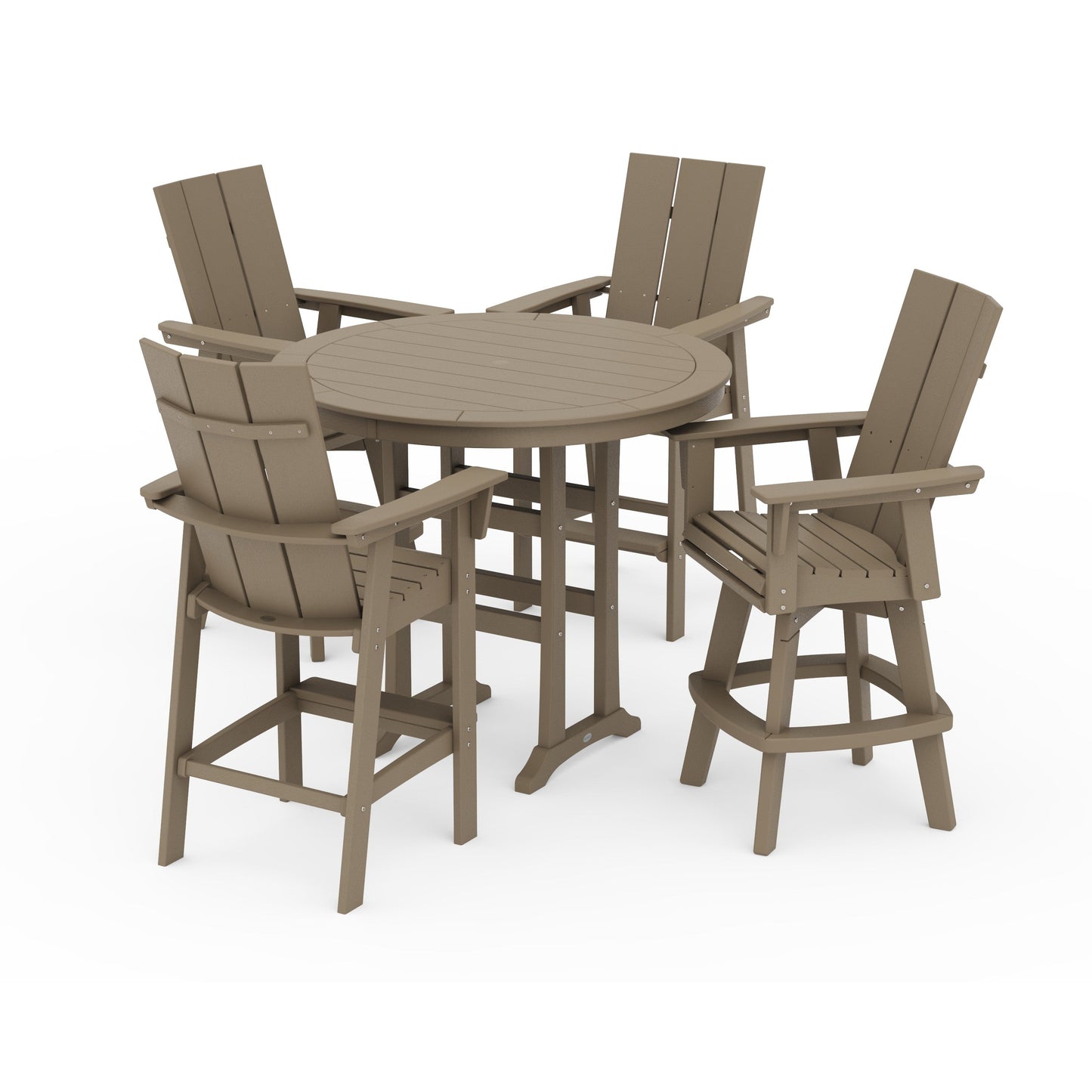 POLYWOOD Modern Adirondack 5-Piece Nautical Trestle Round Bar Set with Swivels — Vintage Sahara