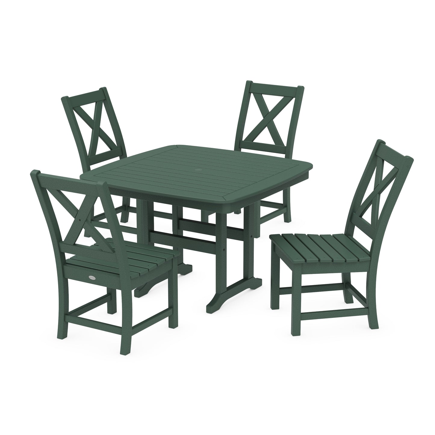 POLYWOOD Braxton Side Chair 5-Piece Dining Set with Trestle Legs — Green