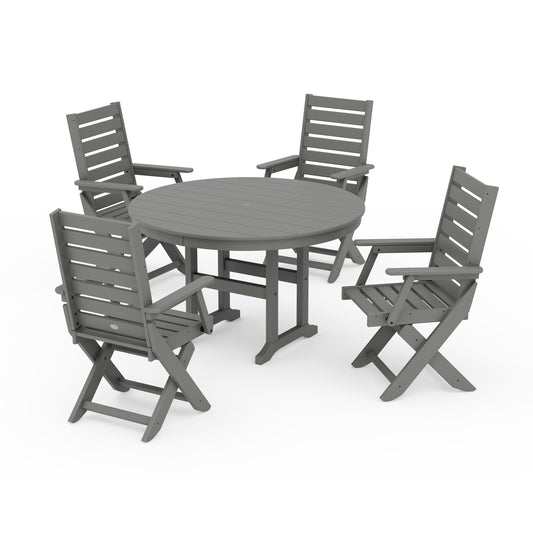 POLYWOOD Captain Folding Chair 5-Piece Round Dining Set — Slate Grey