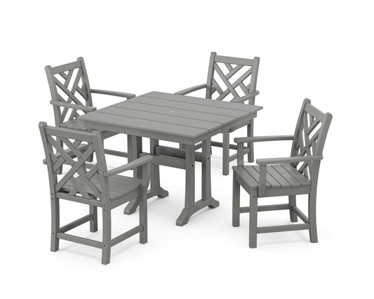 POLYWOOD Chippendale 5-Piece Farmhouse Trestle Arm Chair Dining Set — Slate Grey