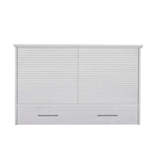 Arcadia Queen Size Wooden Cabinet Bed in White Finish with USB Port, Drawer, and 6-Inch Tri-Fold Memory Foam Mattress