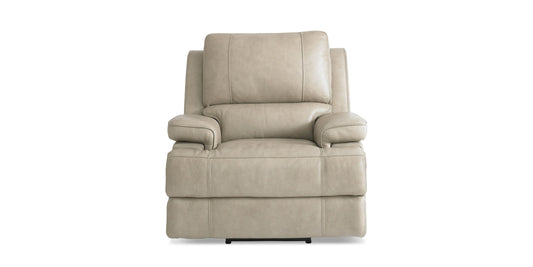 Bassett Club Level Parsons Leather Lay Flat Power Recliner — Parsons Flax