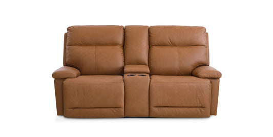 Bassett Club Level Fletcher Leather Power Reclining Loveseat with Center Console — Fletcher Antelope