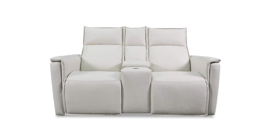 Bassett Club Level Chauncey Leather Power Reclining Loveseat with Center Console — Chauncey Vanilla