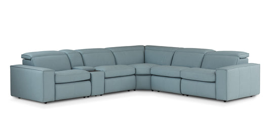 Bassett Club Level Wesley Leather Power Reclining Sectional — Wesley Safari Dusk