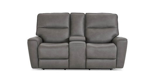 Bassett Club Level Kenneth Leather Power Reclining Loveseat with Center Console — Kenneth Gunmetal