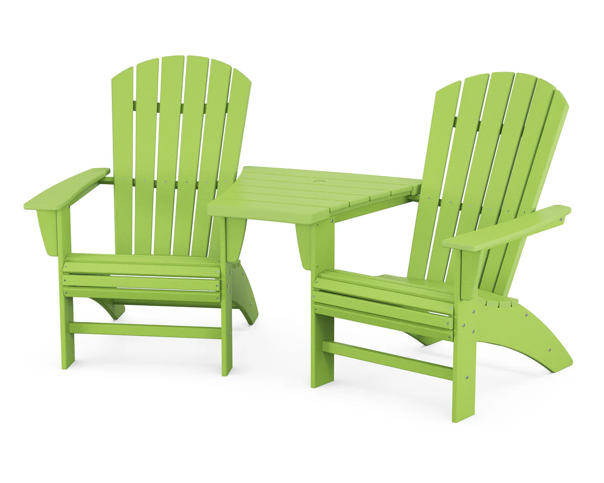 POLYWOOD Nautical 3-Piece Curveback Adirondack Set with Angled Connecting Table FREE SHIPPING