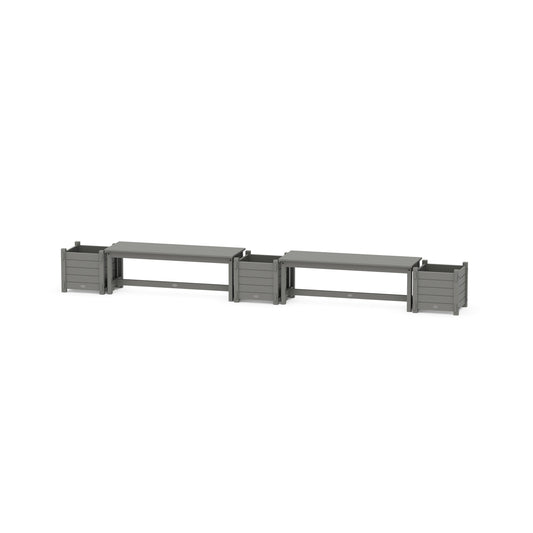 POLYWOOD 48" Nautical Straight Double Planter Bench Set — Slate Grey