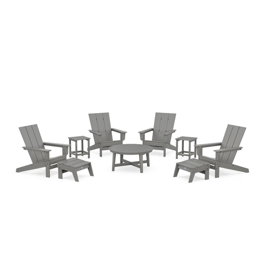 POLYWOOD Modern Studio Adirondack 9-Piece Conversation Set — Slate Grey