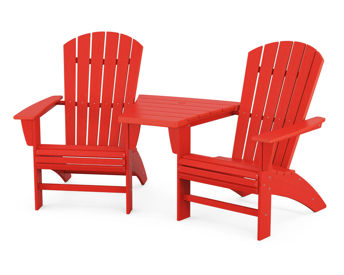 POLYWOOD Nautical 3-Piece Curveback Adirondack Set with Angled Connecting Table FREE SHIPPING