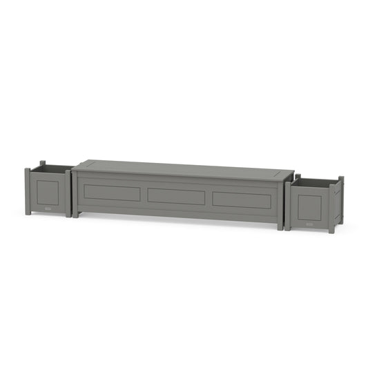 POLYWOOD 72" Country Living Straight Planter Storage Bench Set — Slate Grey
