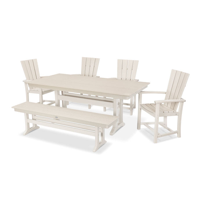 POLYWOOD Quattro 6-Piece Farmhouse Dining Set with Trestle Legs and Bench FREE SHIPPING