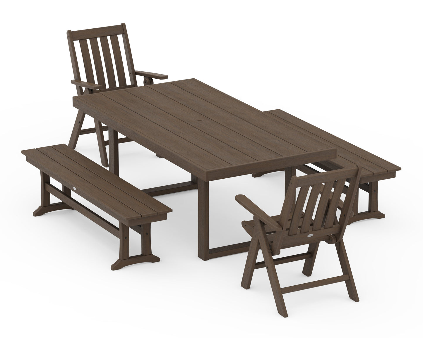 POLYWOOD Vineyard Folding Chair 5-Piece Dining Set with Benches — Kona