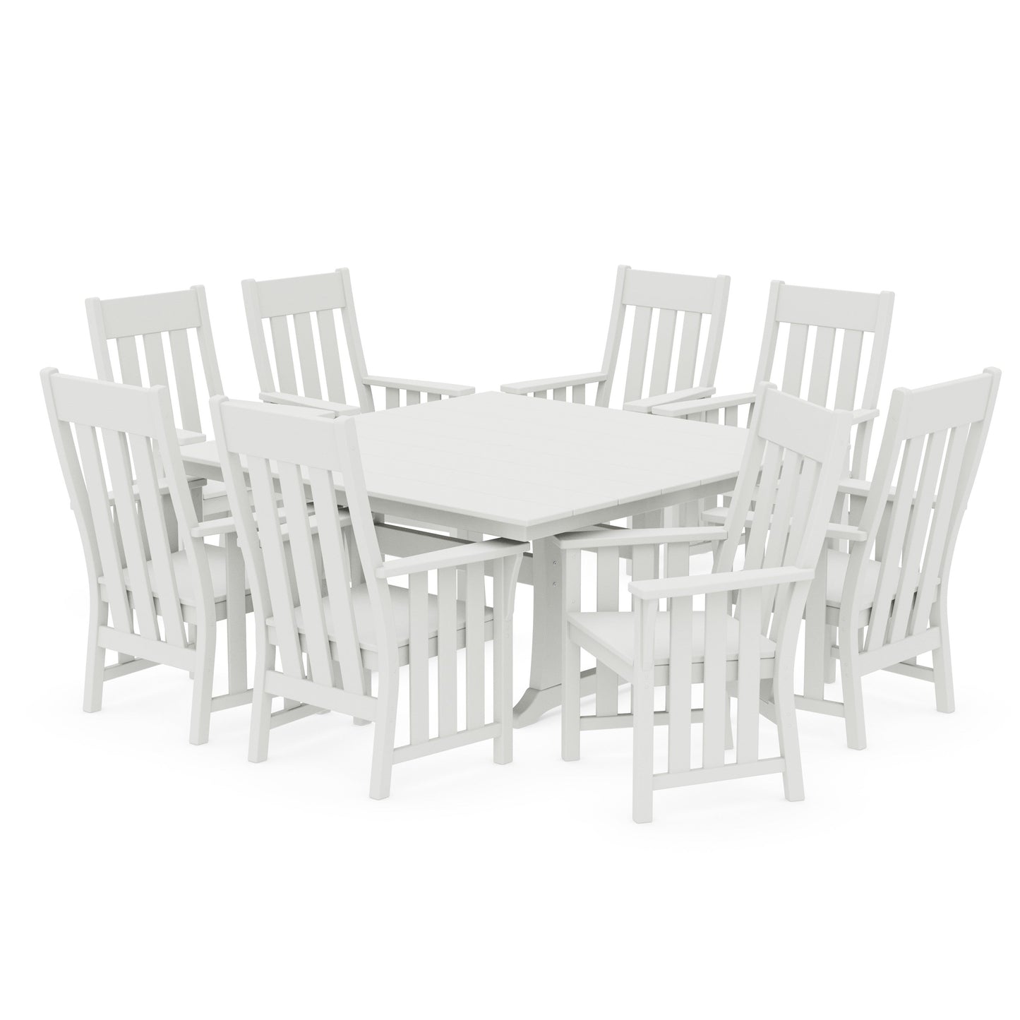 POLYWOOD Acadia 9-Piece Square Farmhouse Dining Set with Trestle Legs — Vintage White