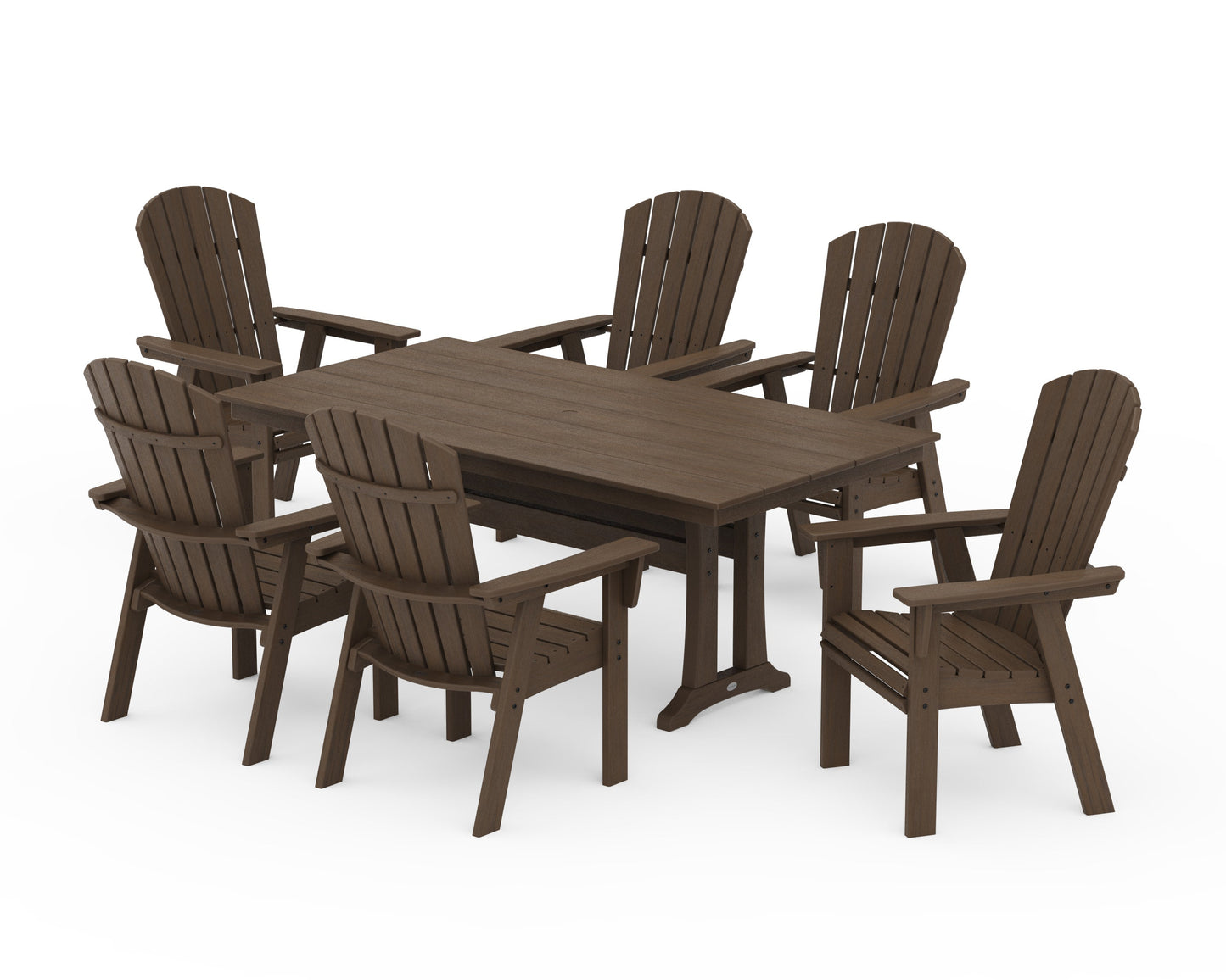 POLYWOOD Nautical Curveback Adirondack 7-Piece Farmhouse Dining Set with Trestle Legs — Kona