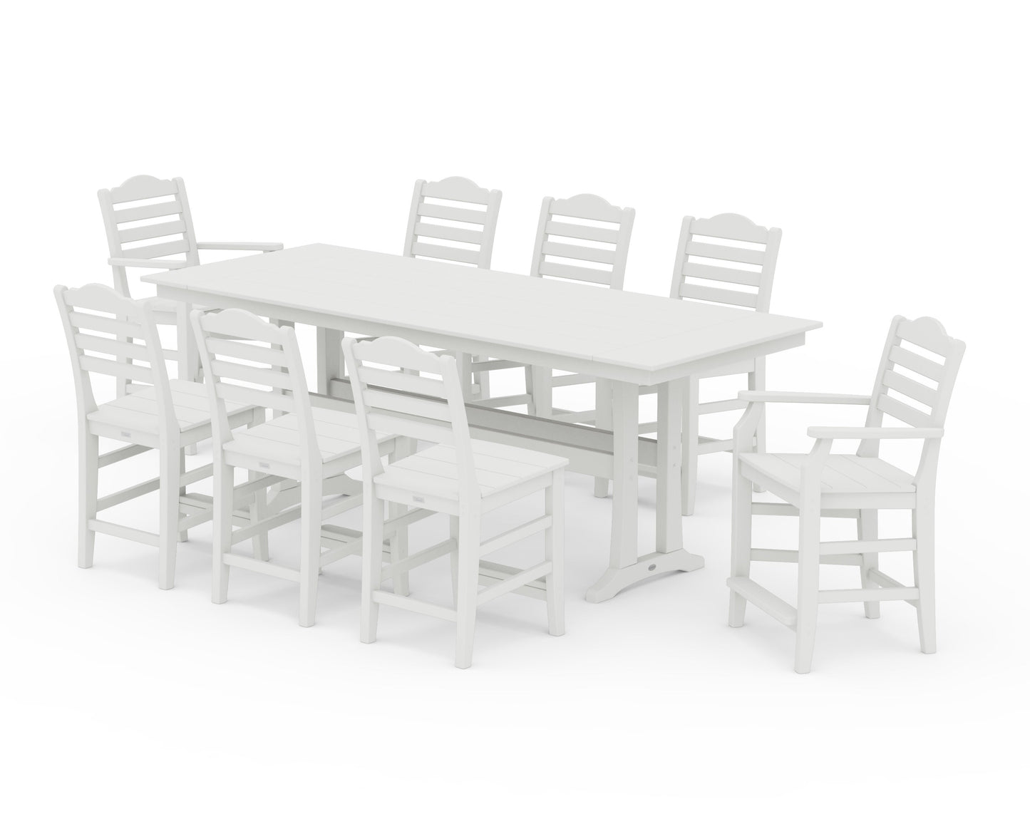 POLYWOOD Savannah 9-Piece Farmhouse Counter Set with Trestle Legs — Vintage White