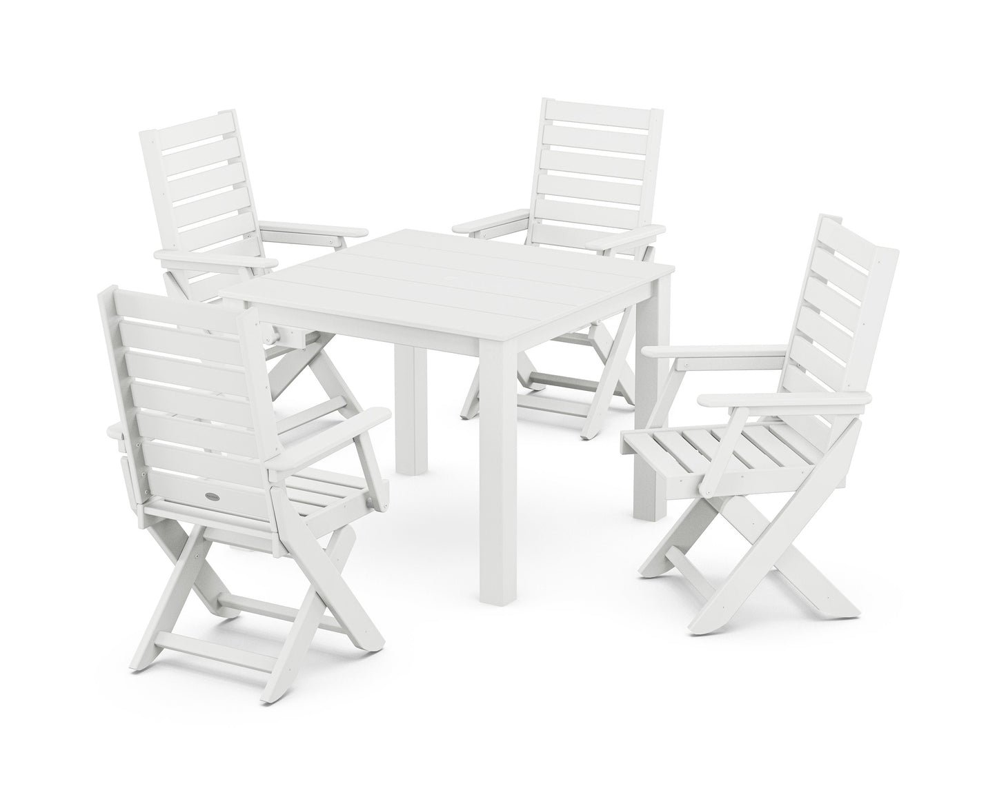 POLYWOOD Captain Folding Chair 5-Piece Parsons Dining Set — White