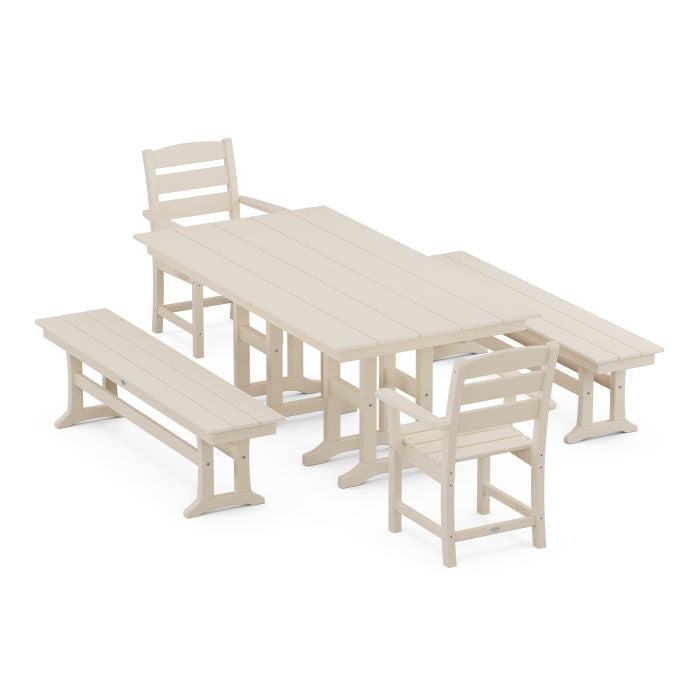 POLYWOOD Lakeside 5-Piece Farmhouse Dining Set with Benches FREE SHIPPING
