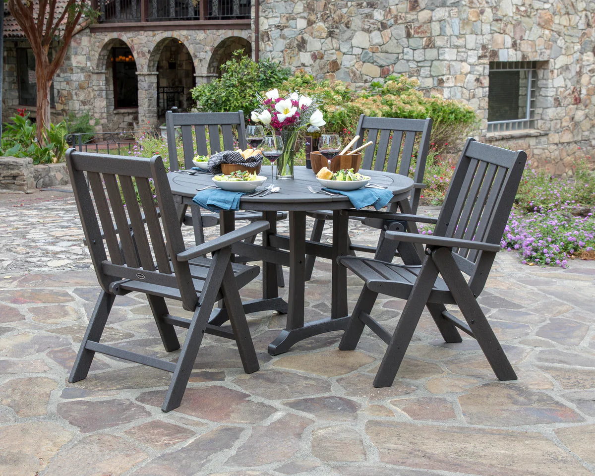 Polywood - Vineyard Folding Chair 5-Piece Round Dining Set with Trestle Legs - FREE SHIPPING