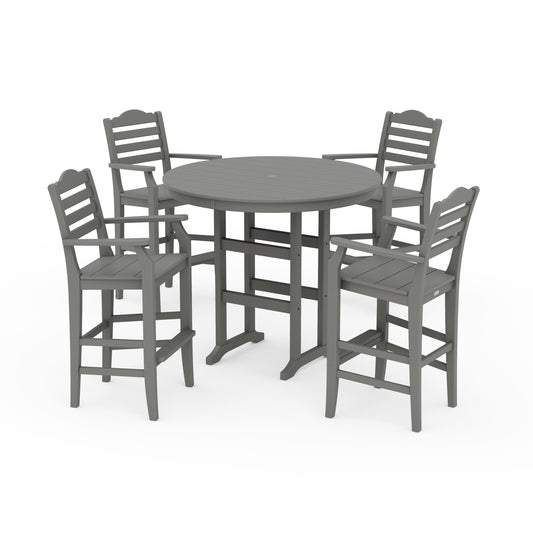POLYWOOD Savannah 5-Piece Round Farmhouse Bar Set — Slate Grey