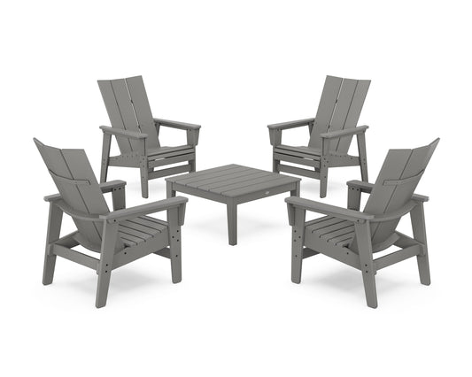 POLYWOOD 5-Piece Modern Grand Upright Adirondack Chair Conversation Group — Slate Grey