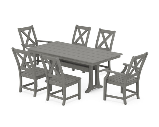 POLYWOOD Braxton 7-Piece Farmhouse Dining Set With Trestle Legs — Slate Grey