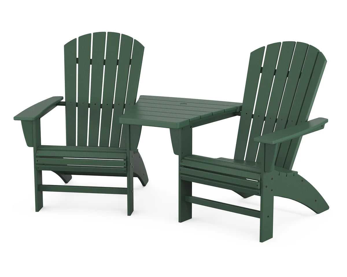 POLYWOOD Nautical 3-Piece Curveback Adirondack Set with Angled Connecting Table FREE SHIPPING
