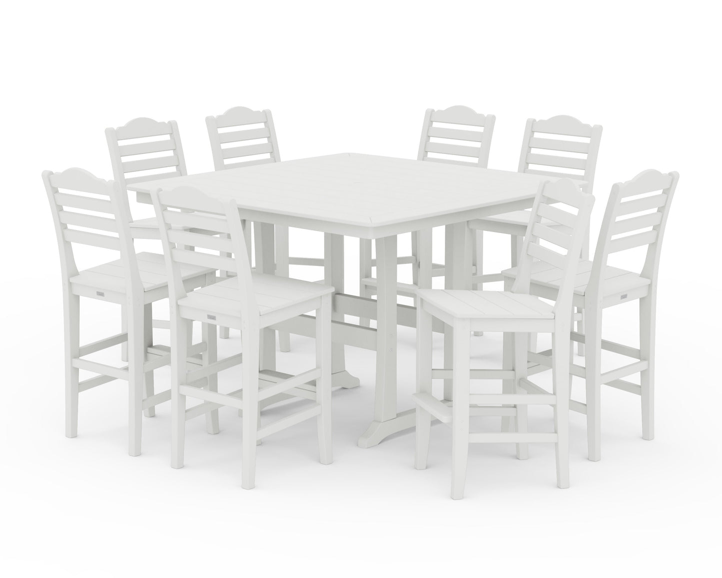 POLYWOOD Savannah Side Chair 9-Piece Square Bar Set with Trestle Legs — Vintage White