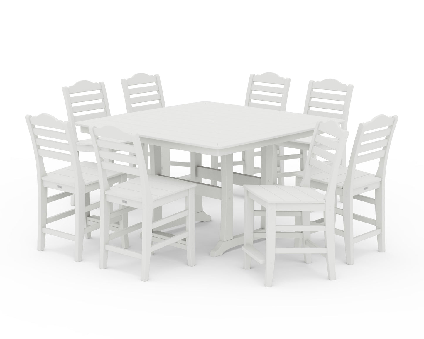 POLYWOOD Savannah Side Chair 9-Piece Square Counter Set with Trestle Legs — Vintage White