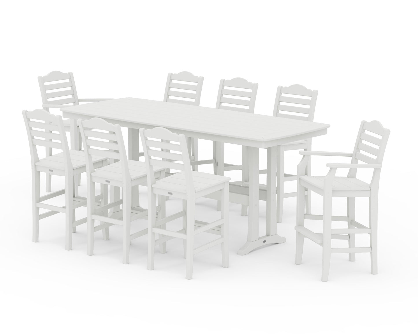 POLYWOOD Savannah 9-Piece Bar Set with Trestle Legs — Vintage White