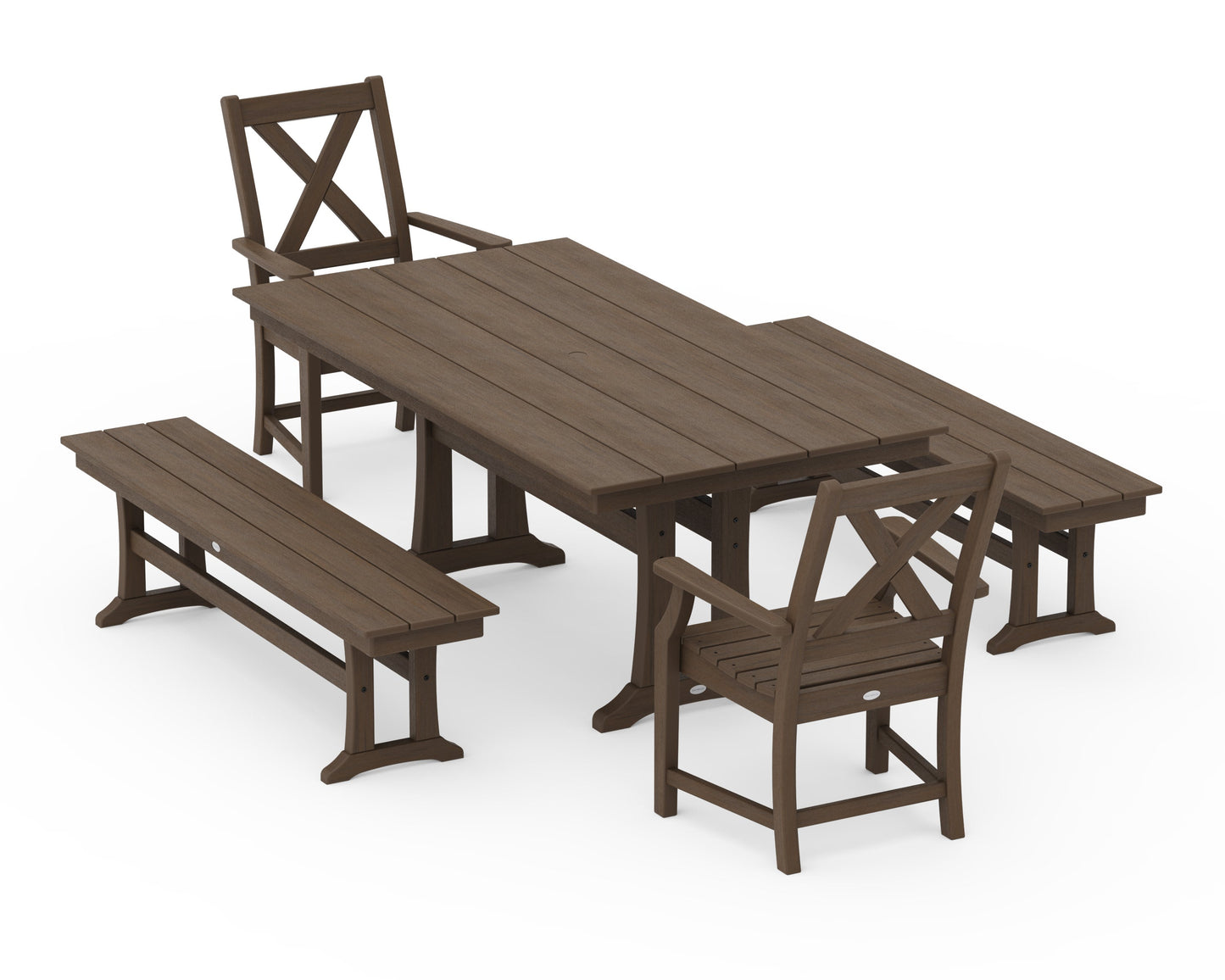 POLYWOOD Braxton 5-Piece Farmhouse Dining Set With Trestle Legs — Kona