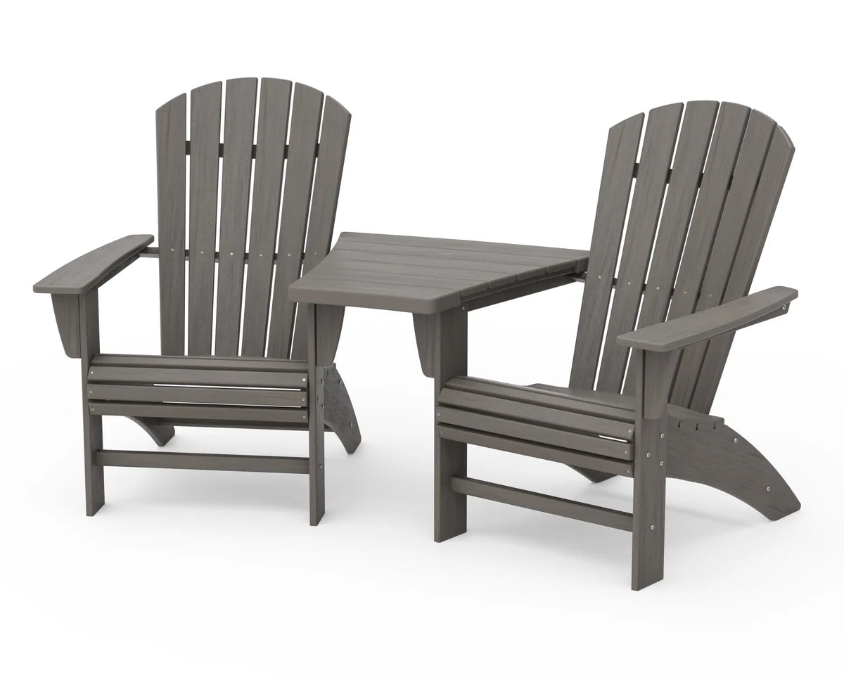 Polywood - Nautical 3-Piece Curveback Adirondack Set with Angled Connecting Table - FREE SHIPPING