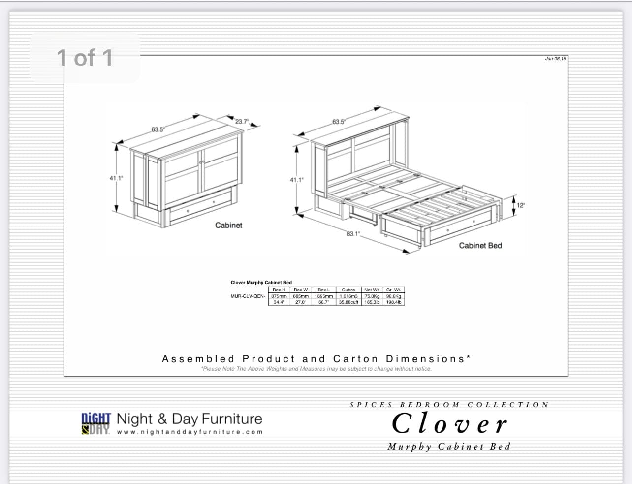 Clover QUEEN Cabinet Bed - FREE SHIPPING !!!