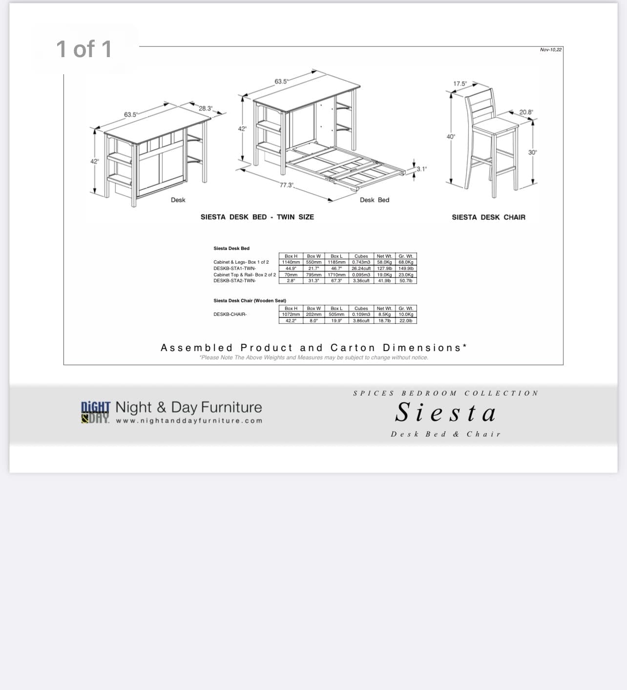 Siesta TWIN Desk Bed FREE SHIPPING !!!